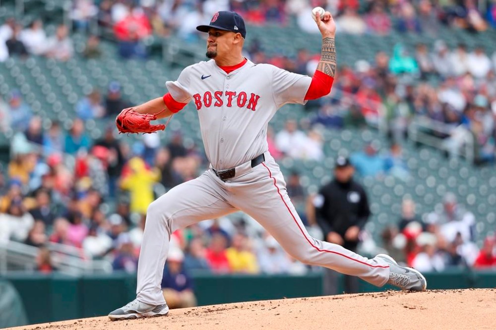 Boston Red Sox starting pitcher Brennan Bernardino delivers against the Minnesota Twins during the first inning of a baseball game, Saturday, May 4, 2024, in Minneapolis. (AP Photo/Matt Krohn)