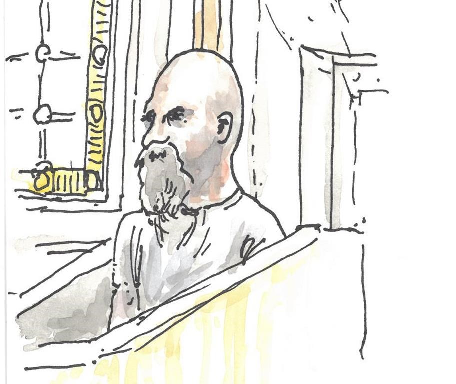 Jeremy Skibicki's lawyers said they will argue that he committed the killings, but is not criminally responsible due to a mental disorder. (James Culleton sketch / The Canadian Press)
