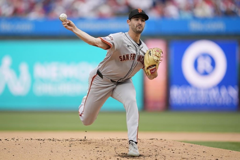 San Francisco Giants' Mason Black pitches during the first inning of a baseball game against the Philadelphia Phillies, Monday, May 6, 2024, in Philadelphia. (AP Photo/Matt Rourke)