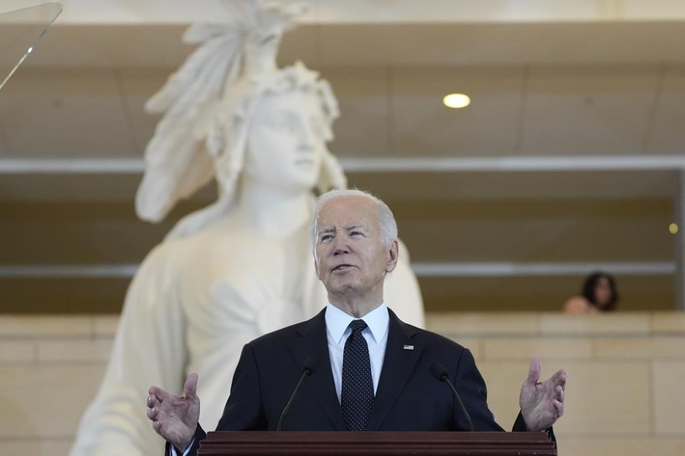 President Joe Biden speaks at the U.S. Holocaust Memorial Museum's Annual Days of Remembrance ceremony at the U.S. Capitol, Tuesday, May 7, 2024 in Washington. (AP Photo/Evan Vucci)