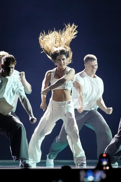 Silia Kapsis of Cyprus performs the song Liar during the first semi-final at the Eurovision Song Contest in Malmo, Sweden, Tuesday, May 7, 2024. (AP Photo/Martin Meissner)