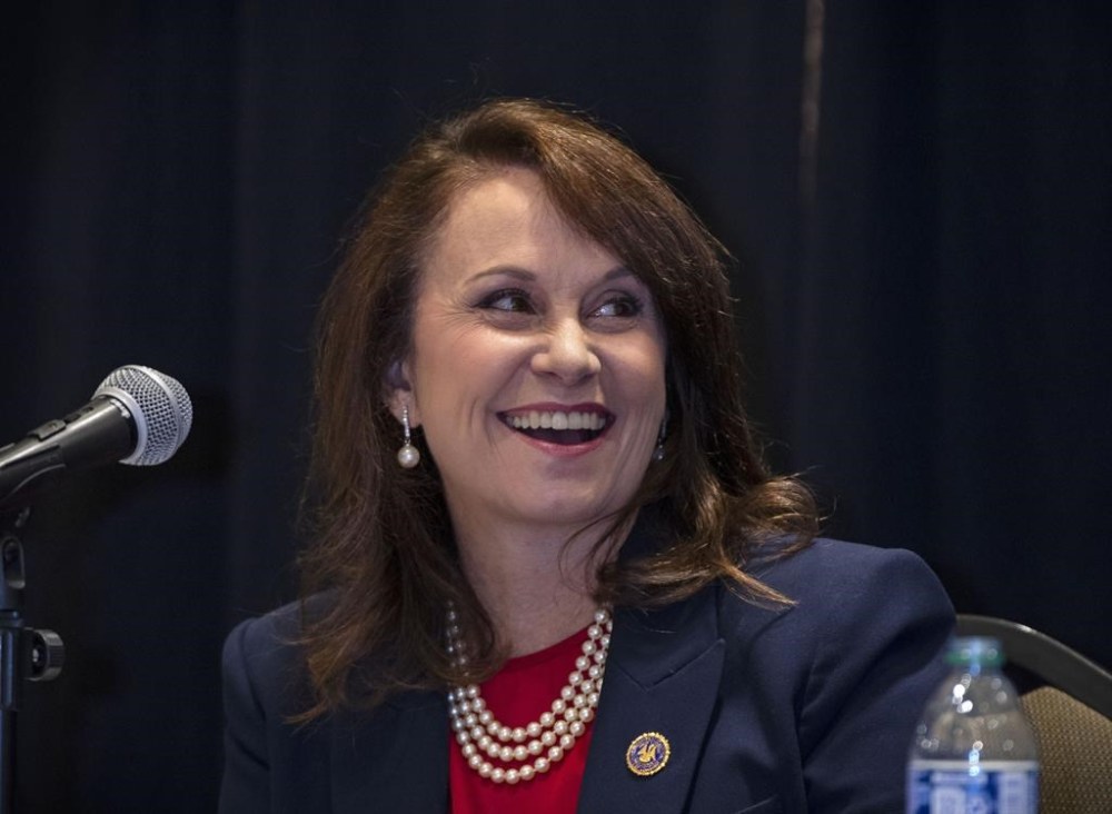 FILE - Louisiana Attorney General candidate Liz Murrill takes part in a forum as part of the Public Affairs Research Council of Louisiana's 2023 conference, April 26, 2023, at the Crown Plaza Hotel in Baton Rouge, La. A panel of federal judges who recently threw out a congressional election map giving Louisiana a second mostly Black district said Tuesday, May 7, 2024, that the state Legislature must pass a new map by June 3 or face having the panel impose one on the state. However, voting rights advocates and Republican Attorney General Murrill said they would head take an appeal in defense of the new map to the Supreme Court. (Travis Spradling/The Advocate via AP, File)