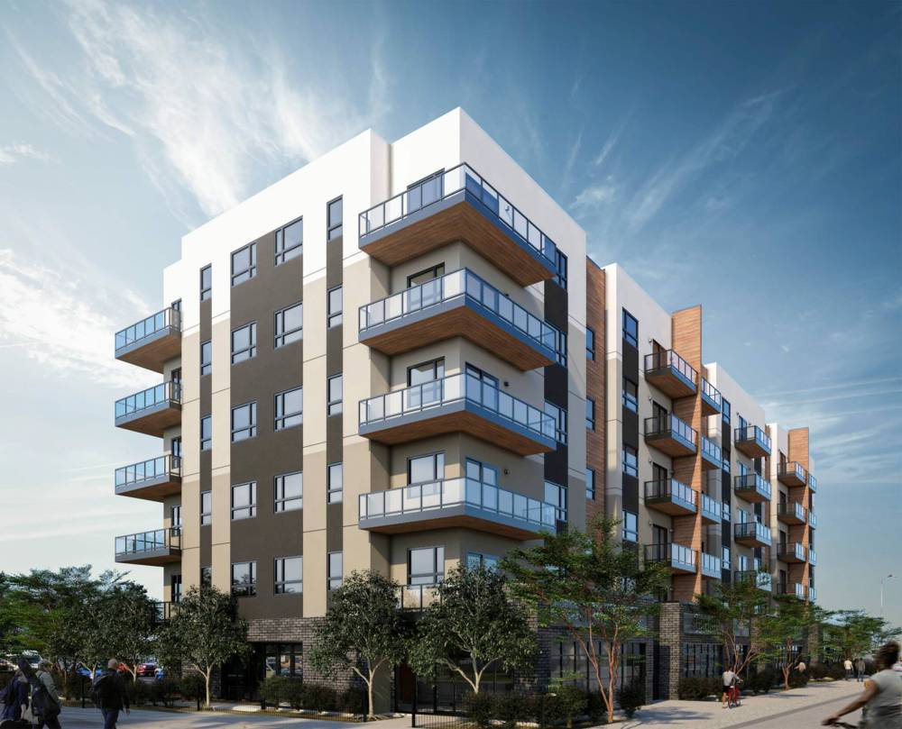 SUPPLIED
Artist’s rendering of a six-storey mixed-use building with 99 residential units and an underground parking structure proposed to replace a vacant convenience store at 1131 Nairn Ave.