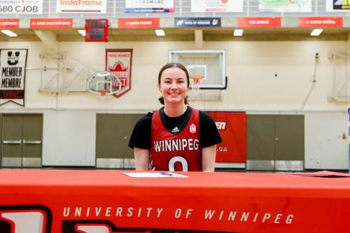 DAVID LARKINS / WESMEN ATHLETICS
                                Abby Sweeny made her commitment to the U of W Wesmen women&rsquo;s basketball team official at a signing ceremony at the Duckworth Centre.