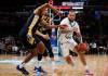 JOHN WOODS / FREE PRESS FILES
                                Winnipeg Sea Bears’ Teddy Allen (8) drives past Edmonton Stingers in first half CEBL action in Winnipeg, Monday, June 12, 2023. Reporter: sawatzki