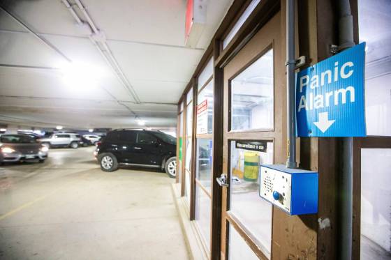 A panic alarm in the William Avenue parkade at the Health Sciences Centre (Mikaela MacKenzie / Free Press)