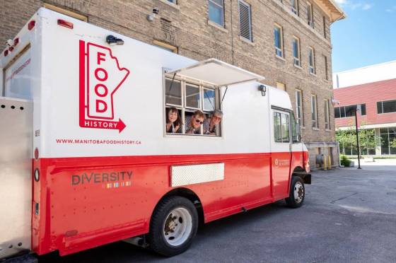 From left: Kimberley Moore, Kent Davies and Janis Thiessen hit the road in a modified food truck to learn about Manitoba’s food history. (Supplied)