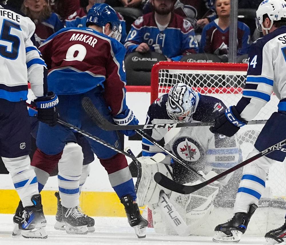 Hellebuyck allowed 24 goals over 14 periods of hockey against the Colorado Avalanche in their first-round playoff series. (David Zalubowski / The Associated Press)