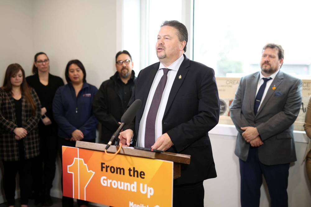 TIM SMITH / THE BRANDON SUN
Municipal Minister Ian Bushie announces a new community funding program.