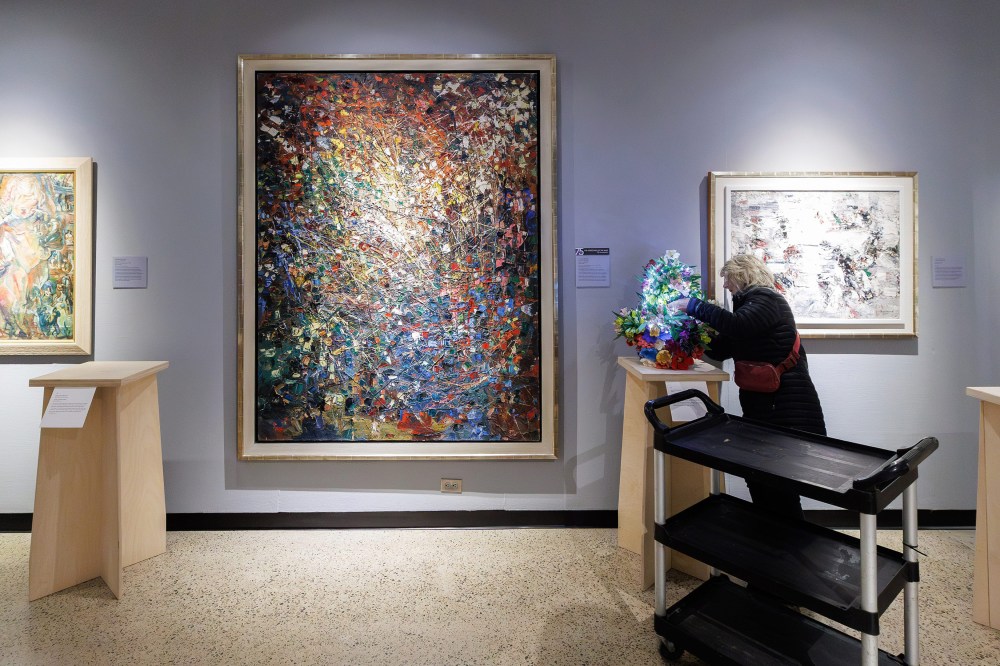 The huge Jean-Paul Riopelle painting titled Vallée is the inspiration for Goldstein‘s arrangement. (Mike Deal / Free Press)