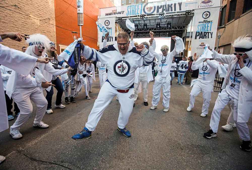 JOHN WOODS / FREE PRESS
Dancing Gabe busts some moves at the Whiteout Party Tuesday evening.