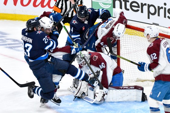 The Winnipeg Jets and Colorado Avalanche in Game 1  on Sunday. (Fred Greenslade / The Canadian Press)
