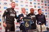 Philadelphia Union manager Jim Curtin, from left, new player Cavan Sullivan, 14, reserve team coach Marlon LeBlanc, and academy director Jon Scheer pose for a photo as Sullivan holds up his new No. 6 jersey during an MLS soccer news conference at Subaru Park in Chester, Pa., Thursday, May 9, 2024. (Jonathan Tannenwald/The Philadelphia Inquirer via AP