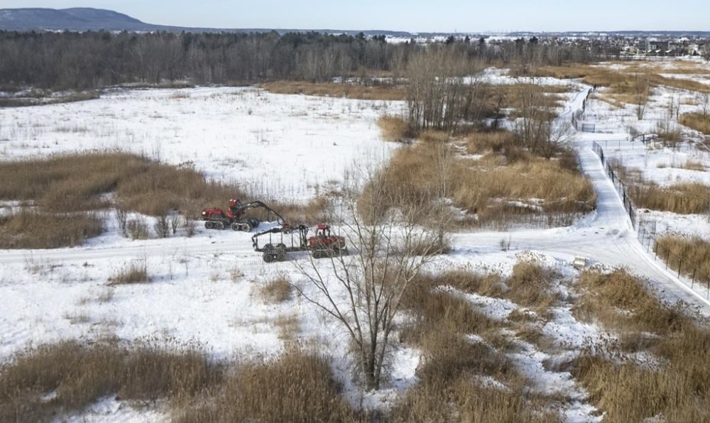 An aerial view of the construction site of the new Northvolt EV battery plant, in Saint-Basile-le-Grand, east of Montreal, Quebec, Friday, Jan. 19, 2024. The $7-billion project, dubbed by Quebec Premier Francois Legault as the