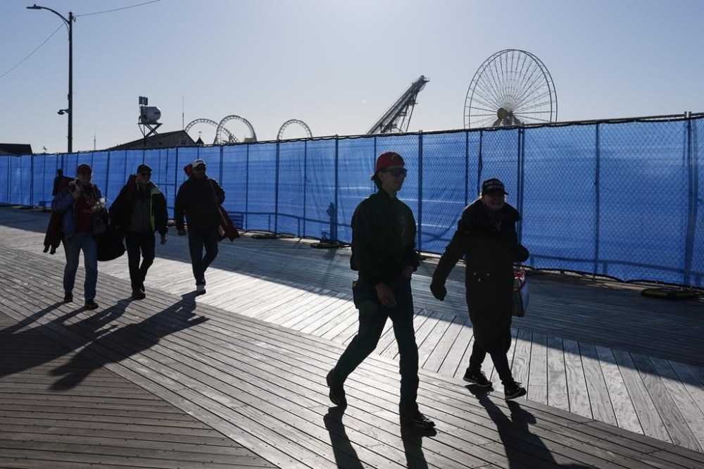 People gather ahead of a campaign rally for Republican presidential candidate former President Donald Trump in Wildwood, N.J., Saturday, May 11, 2024. (AP Photo/Matt Rourke)