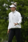 Nelly Korda reacts after sinking a putt on the seventh hole during the final round of the LPGA Cognizant Founders Cup golf tournament, Sunday, May 12, 2024, in Clifton, N.J. (AP Photo/Seth Wenig)