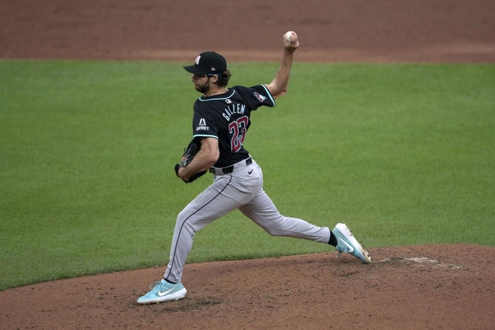 Arizona Diamondbacks starting pitcher Zac Gallen throws during a baseball game against the Baltimore Orioles, Sunday, May 12, 2024, in Baltimore. (AP Photo/Jose Luis Magana)