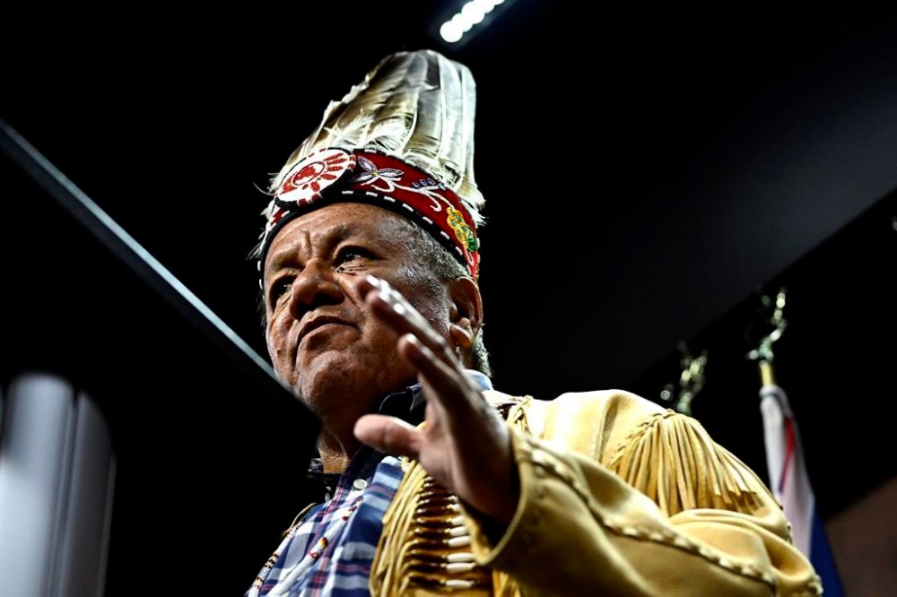 Ontario Regional Chief Glen Hare speaks during a news conference on Parliament Hill in Ottawa on September 20, 2023. THE CANADIAN PRESS/Justin Tang