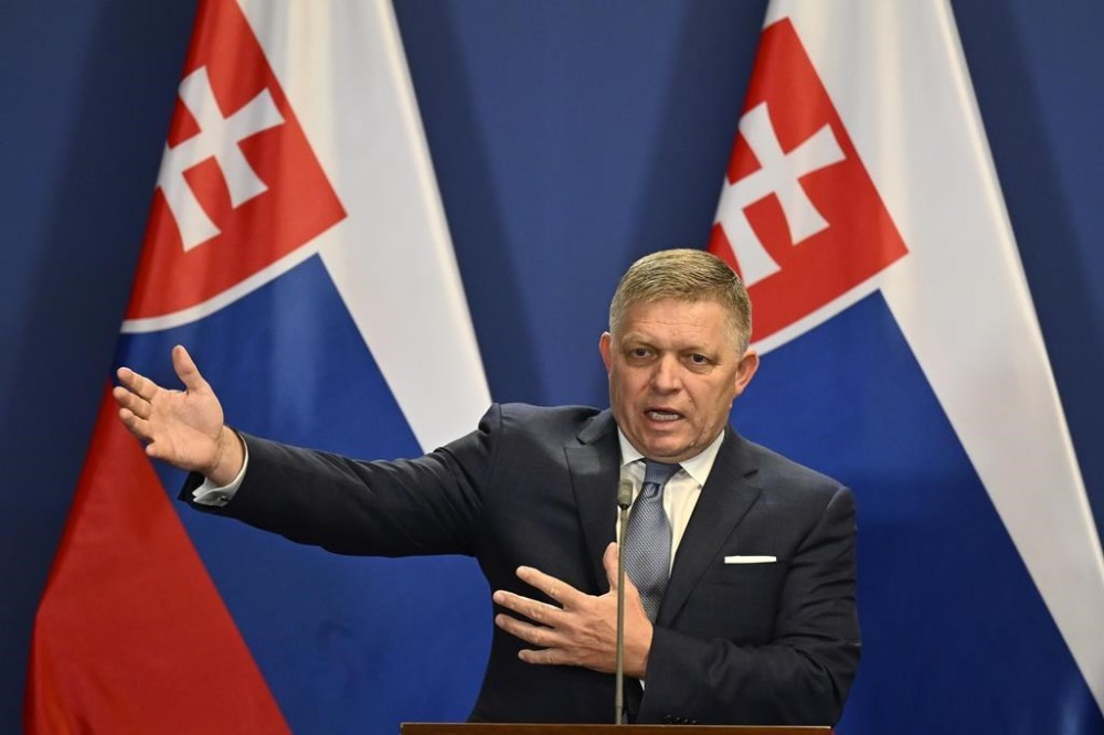 FILE - Slovakia's Prime Minister Robert Fico speaks during a press conference with Hungary's Prime Minister Viktor Orban at the Carmelite Monastery in Budapest, Hungary, Tuesday, Jan. 16, 2024. Slovakia's populist Prime Minister Robert Fico was wounded in a shooting Wednesday May 15, 2024 and taken to hospital. (AP Photo/Denes Erdos, File)