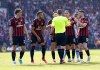Bournemouth players appeal to referee Matt Donohue after he awards a penalty to Brentford A VAR check overturns the decision , during the English Premier League soccer match between Brentford and Bournemouth, at the Vitality Stadium, in Bournemouth, England, Saturday, May 11, 2024. (Andrew Matthews/PA via AP)
