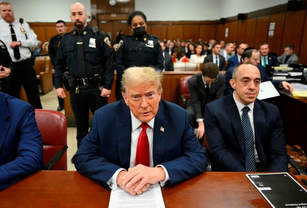 Former President Donald Trump appears at Manhattan criminal court before his trial in New York, Thursday, May 16, 2024. (Angela Weiss/Pool Photo via AP)