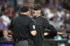 Arizona Diamondbacks manager Torey Lovullo, right, argues with umpire Mark Carlson, left, after Lovullo and Diamondbacks' Joc Pederson was ejected during the eighth inning of a baseball game against the Cincinnati Reds Monday, May 13, 2024, in Phoenix. The Diamondbacks won 6-5. (AP Photo/Ross D. Franklin)