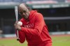 Los Angeles Angels manager Ron Washington hits during warm ups before a baseball game against the Cleveland Guardians in Cleveland Sunday, May 5, 2024. (AP Photo/Phil Long)