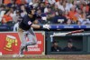 FILE - Cleveland Guardians' Steven Kwan tosses his bat as he watches his hit for a triple against the Houston Astros during the sixth inning of a baseball game Tuesday, April 30, 2024, in Houston. Cleveland placed outfielder Steven Kwan, who leads the AL with a .353 average, on the 10-day injured list Monday, May 6, 2024, with a strained hamstring he sustained while running down a fly ball over the weekend.(AP Photo/Michael Wyke)
