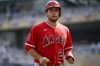 FILE -Los Angeles Angels' David Fletcher returns to the dugout after forced out at second base against the Minnesota Twins during the third inning of a baseball game Sunday, Sept. 24, 2023, in Minneapolis. Major League Baseball is expected to investigate David Fletcher for gambling on sports with a bookmaker who also took bets from Shohei Ohtani's former interpreter a person familiar with the situation told The Associated Press. The person spoke on condition of anonymity Saturday afternoon, May 18, 2024 because they weren’t at liberty to discuss impending matters. (AP Photo/Craig Lassig, File)