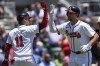 Atlanta Braves' Matt Olson (28) celebrates his solo homer against the San Diego Padres in the third inning of a baseball game, Monday, May 20, 2024, in Atlanta. (AP Photo/Mike Stewart)