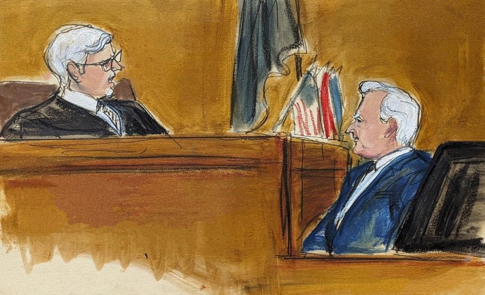 Judge Juan Merchan, left, castigates witness Robert Costello about his