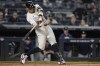 New York Yankees' Aaron Judge hits a single during the fifth inning of a baseball game against the Seattle Mariners, Monday, May 20, 2024, in New York. (AP Photo/Frank Franklin II)
