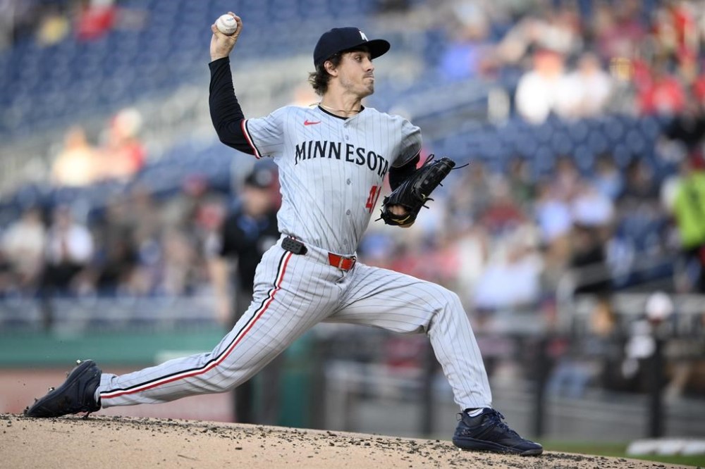 Minnesota Twins starting pitcher Joe Ryan throws to a Washington Nationals batter during the second inning of a baseball game Tuesday, May 21, 2024, in Washington. (AP Photo/Nick Wass)