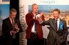 FILE - The Conservative Party's Craig Mackinlay, right, waves after winning the count for the South Thanet seat beside, from left, Nigel Farage the leader of the UK Independence Party (UKIP) and Al Murray a comedian who performs as 