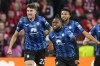 Atalanta's Ademola Lookman celebrates after scoring his side's first goal during the Europa League final soccer match between Atalanta and Bayer Leverkusen at the Aviva Stadium in Dublin, Ireland, Wednesday, May 22, 2024. (AP Photo/Kirsty Wigglesworth)