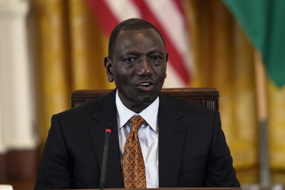 Kenya's President William Ruto speaks during meeting with President and business leaders in the East Room of the White House in Washington, Wednesday, May 22, 2024. (AP Photo/Susan Walsh)