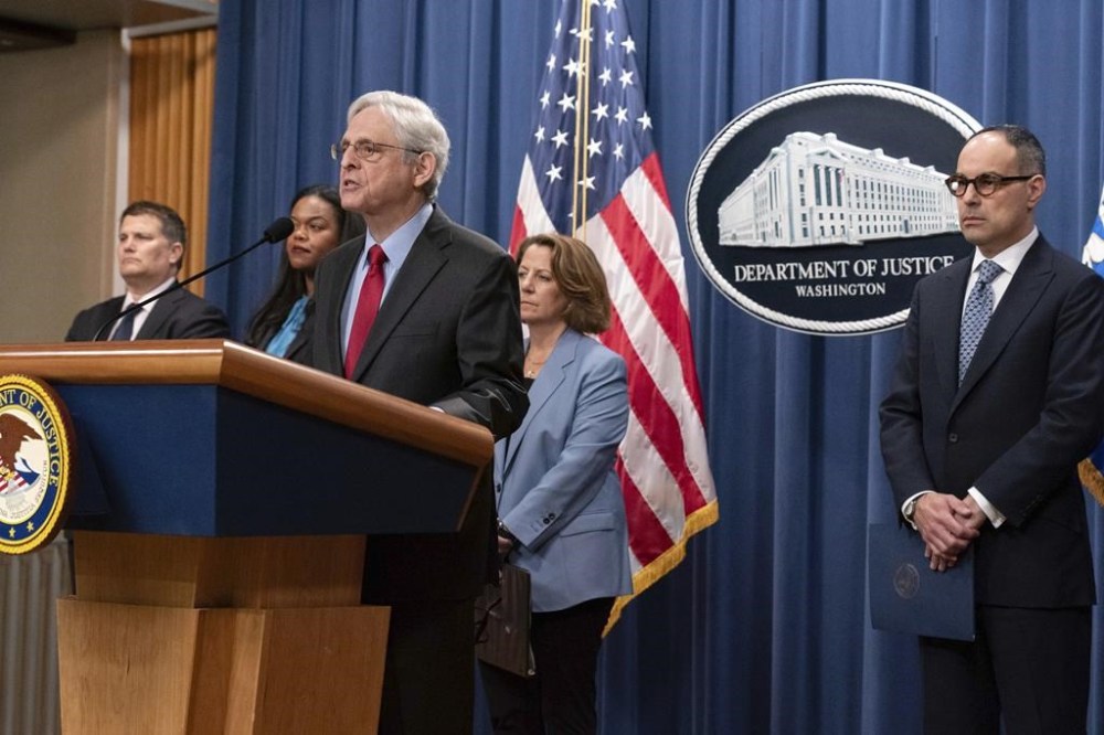 Attorney General Merrick Garland speaks during a news conference at the Department of Justice headquarters in Washington, Thursday, May 23, 2024. The Justice Department has filed a sweeping antitrust lawsuit against Ticketmaster and parent company Live Nation Entertainment, accusing them of running an illegal monopoly over live events in America and driving up prices for fans. The lawsuit was filed Thursday in New York and was brought with 30 state and district attorneys general. (AP Photo/Jose Luis Magana)
