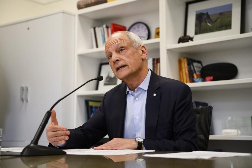 University of Toronto President Meric Gertler speaks to media during an announcement at UofT in Toronto, on Thursday, May 23, 2024. THE CANADIAN PRESS/Christopher Katsarov