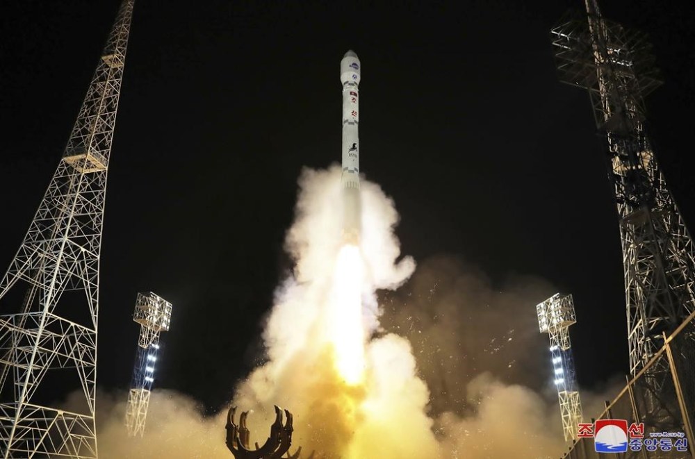 FILE - This photo provided by the North Korean government shows what the country said is the launch of the Malligyong-1, a military spy satellite, into orbit on Nov. 21, 2023. Independent journalists were not given access to cover the event depicted in this image distributed by the North Korean government. The content of this image is as provided and cannot be independently verified. Korean language watermark on image as provided by source reads: