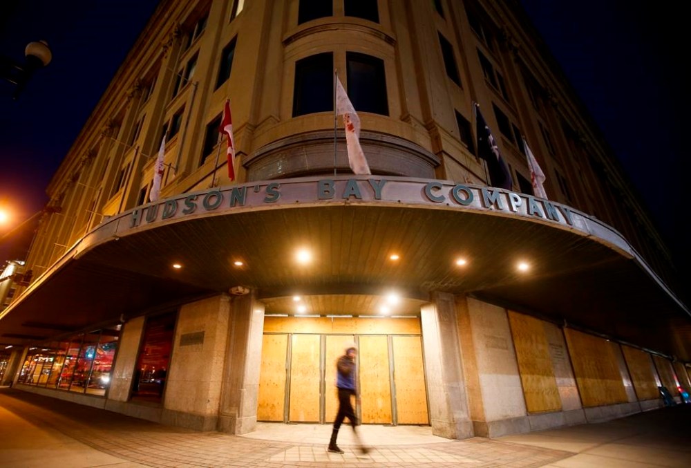 The federal government is putting up another $31 million for the transformation of a former Hudson's Bay Company flagship store. The Hudson’s Bay Company heritage building in Winnipeg is photographed Thursday, April 21, 2022. THE CANADIAN PRESS/John Woods