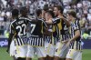 Juventus' Alex Sandro celebrates after scoring their side's second goal of the game during the Italian Serie A soccer match between Juventus and Monza at the Allianz Stadium in Turin, Italy, Saturday, May 25, 2024. (Tano Pecoraro/LaPresse via AP)