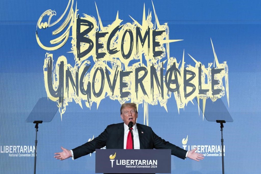 Republican presidential candidate, former President Donald Trump speaks at the Libertarian National Convention at the Washington Hilton in Washington, Saturday, May 25, 2024. (AP Photo/Jose Luis Magana)