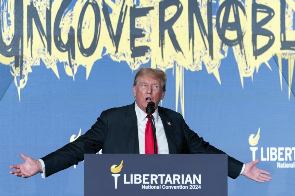 Republican presidential candidate, former President Donald Trump speaks at the Libertarian National Convention at the Washington Hilton in Washington, Saturday, May 25, 2024. (AP Photo/Jose Luis Magana)