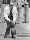 Progressive Conservative leader Robert Stanfield grimaces as he drops a football May 30, 1974, while campaigning in North Bay, Ontario. THE CANADIAN PRESS/Doug Ball