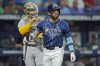Tampa Bay Rays' Jose Caballero reacts after striking out against Oakland Athletics pitcher Mitch Spence during the third inning of a baseball game Tuesday, May 28, 2024, in St. Petersburg, Fla. (AP Photo/Chris O'Meara)