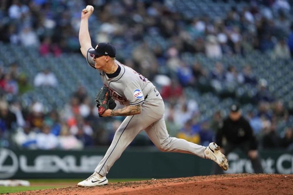 Houston Astros starting pitcher Hunter Brown throws against the Seattle Mariners during the sixth inning of a baseball game Tuesday, May 28, 2024, in Seattle. (AP Photo/Lindsey Wasson)