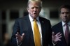 Former President Donald Trump speaks to reporters with his attorney Todd Blanche, right, as jurors begin deliberations for his trial at Manhattan criminal court, Wednesday, May 29, 2024, in New York. (Jabin Botsford/The Washington Post via AP, Pool)