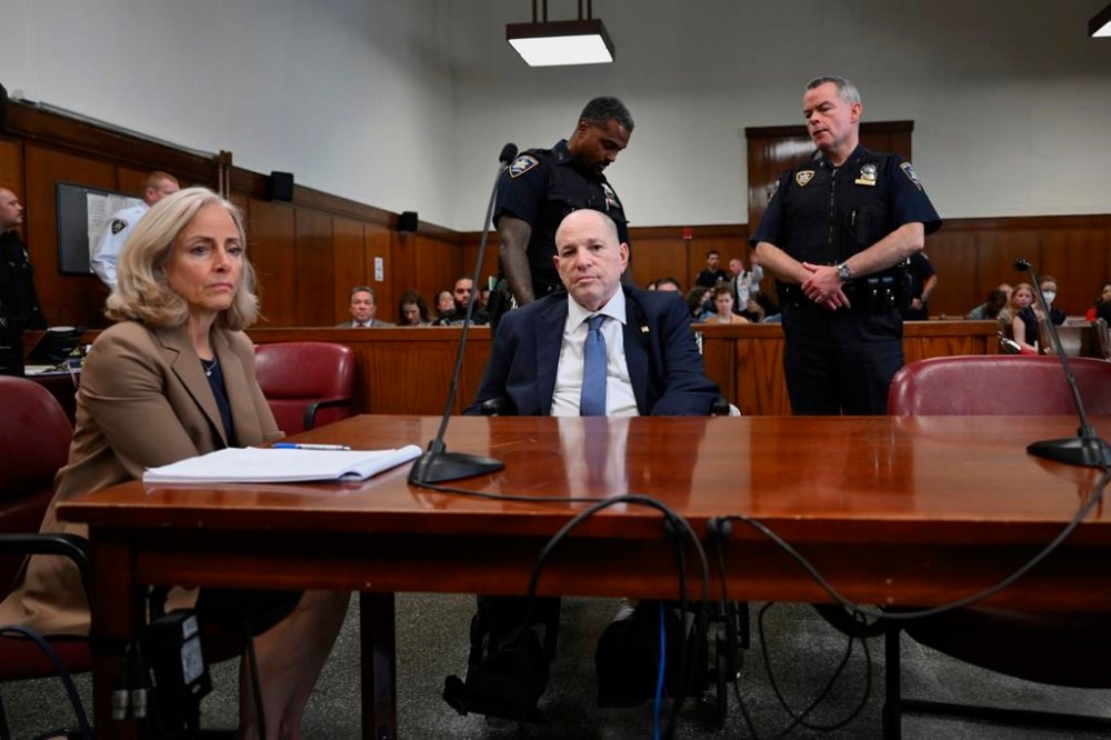 Harvey Weinstein appears in Manhattan Criminal Court, Wednesday, May 29, 2024, in New York. The fallen movie mogul is awaiting a retrial on rape charges after his 2020 conviction was tossed out. Wednesday's court hearing addressed various legal issues related to the upcoming trial, which is tentatively scheduled for some time after Labor Day. (Angela Weiss/Pool Photo via AP)
