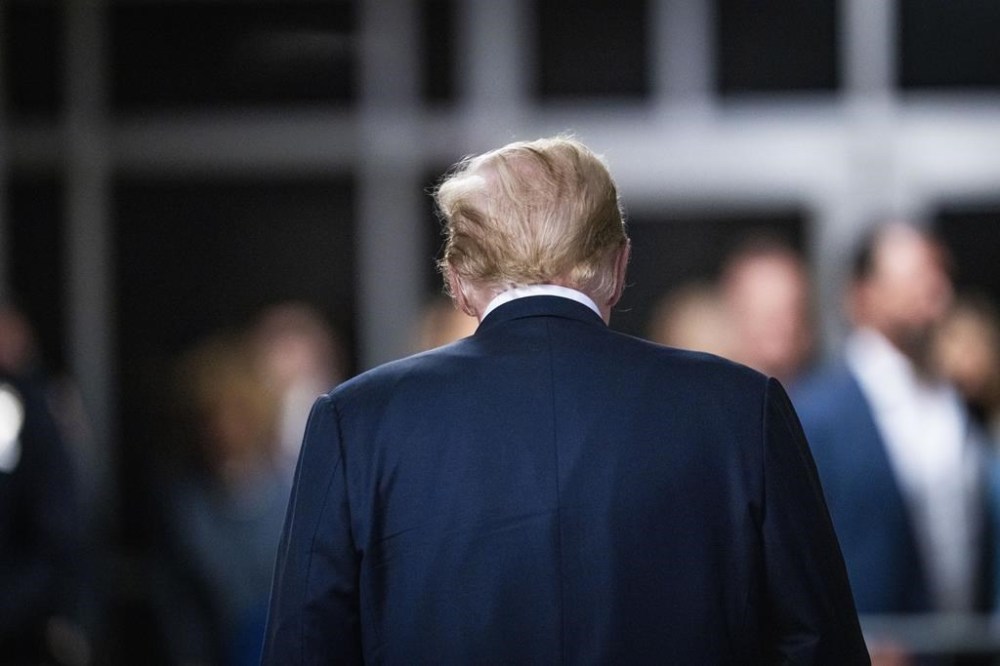 Republican presidential candidate, former President Donald Trump walks away after making remarks to the media at Manhattan Criminal Court in New York, Wednesday, May 29, 2024. (Doug Mills/The New York Times via AP, Pool)