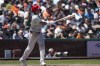 Philadelphia Phillies' Nick Castellanos watches his two-run home run against the San Francisco Giants during the fifth inning of a baseball game Wednesday, May 29, 2024, in San Francisco. (AP Photo/Godofredo A. Vásquez)